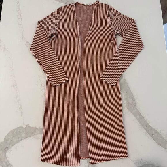 Urban Rose Long Duster Striped Lightweight Cardigan Sweater Womens Small Rust - Picture 1 of 5